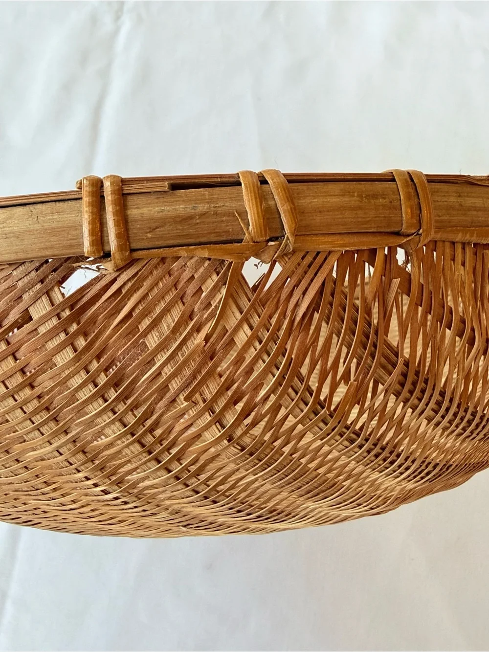 Vintage Handwoven Bamboo Winnowing Basket | Large Round Woven Basket Tray